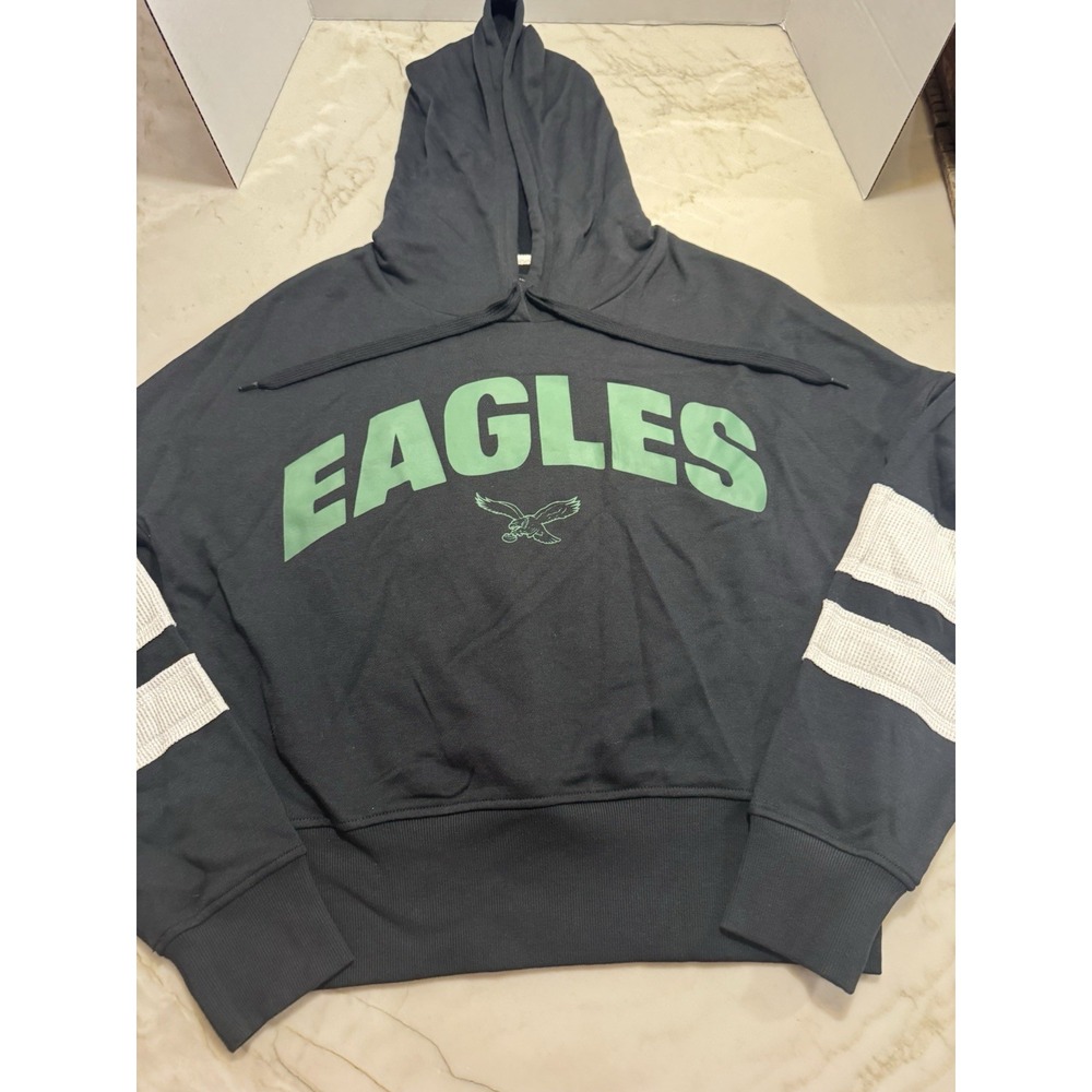 Junk Food Clothing Philadelphia Eagles Womens L Black Cropped Hoodie Sweatshirt